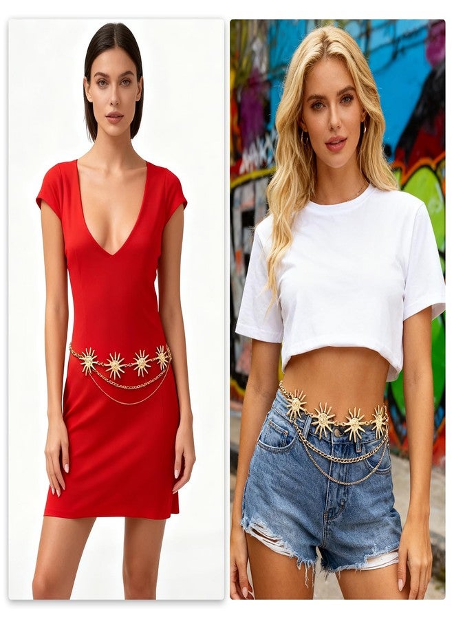 Gallipower Gold Belt,Cool Belts For Women,Sun Waist Chain Belt,Multilayer Metal Waist Chain Belts,Metal Sun Pendant Waist Belt Skinny Belts For Jean Pants Dress - Image 5